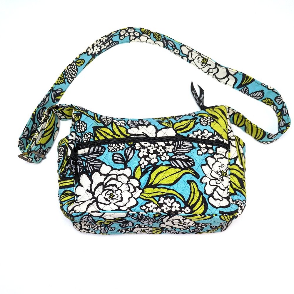 Vera Bradley Island Blooms Floral Cassidy Messenger Bag Shoulder Tote Teal White